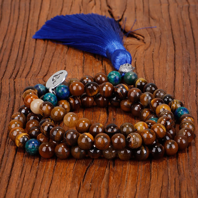 Stone of buddha 108 Mala Beads Tiger Eye Buddha Strength Bracelet Tassel Necklace Pendant