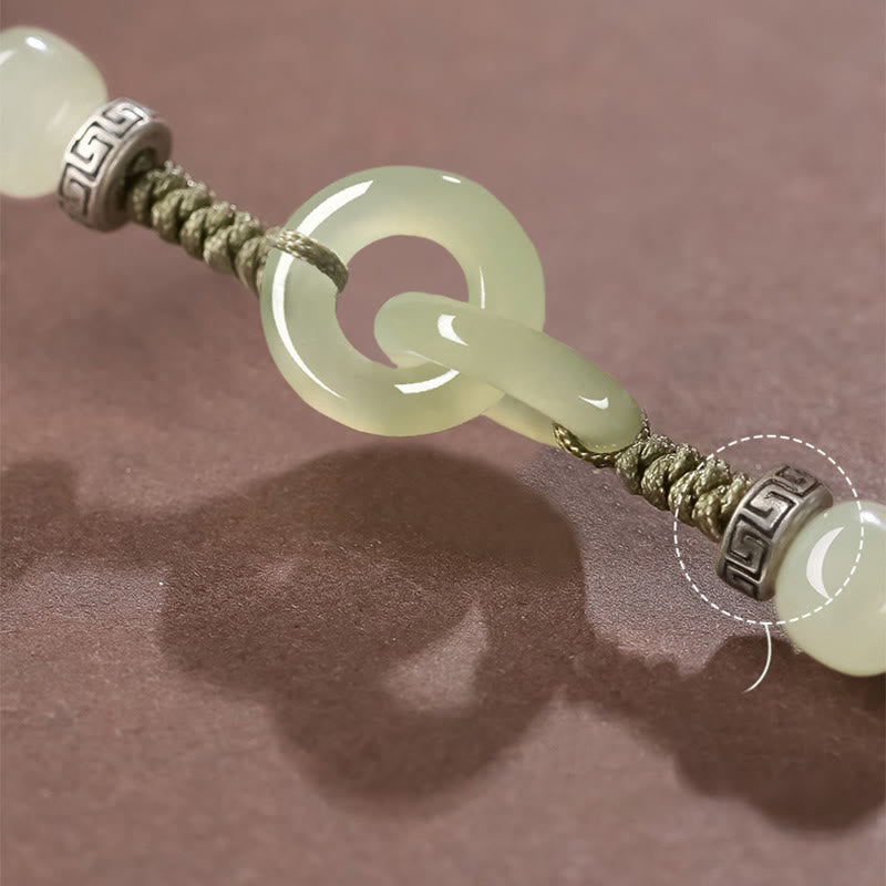 Stone of buddha Natural Hetian Jade Peace Buckle Luck Braided Bracelet