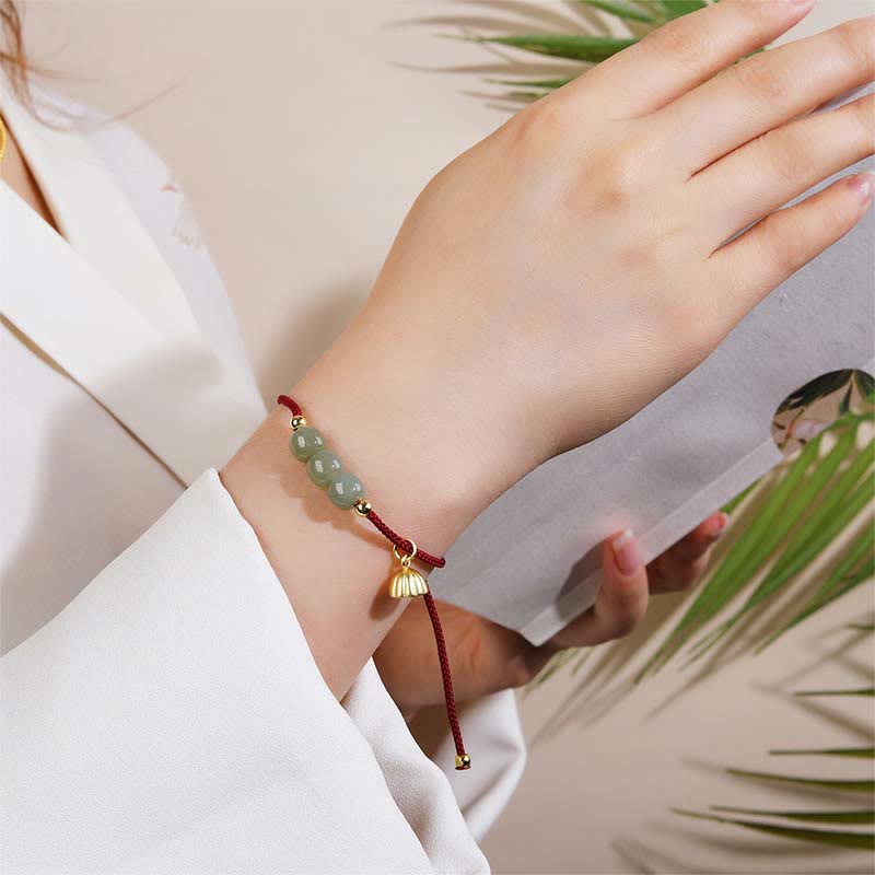 Stone of buddha Handmade Hetian Jade Bead Lotus Pod Prosperity Luck Braided Bracelet