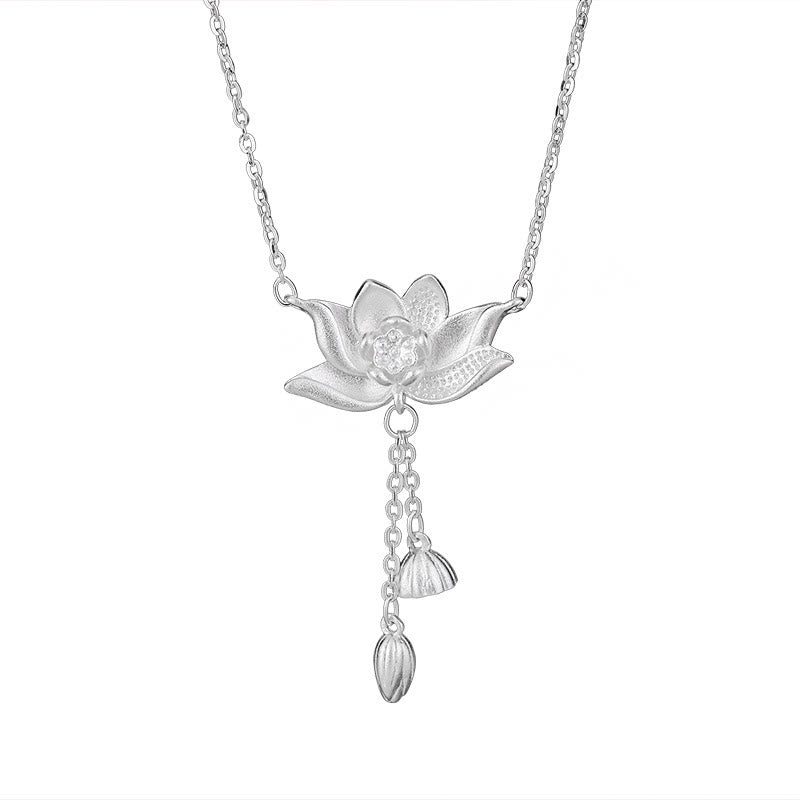 Stone of buddha 999 Sterling Silver Lotus Flower Pod Carved Enlightenment Necklace Pendant