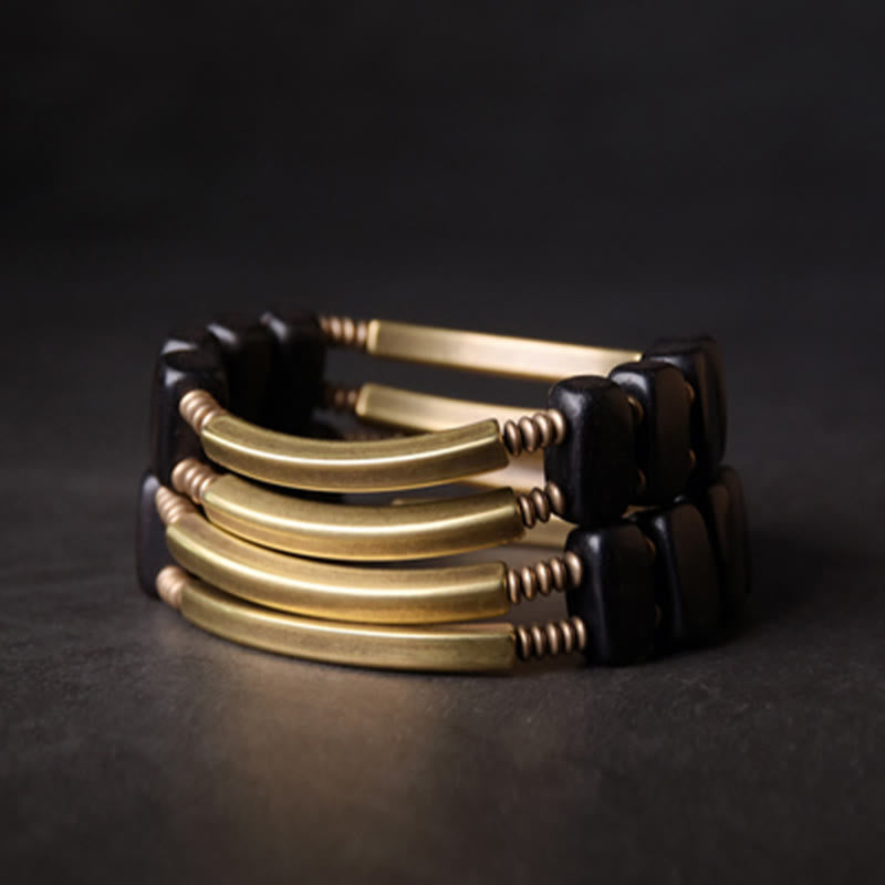 Stone of buddha Tibetan Ebony Wood Copper Balance Double Layer Bracelet