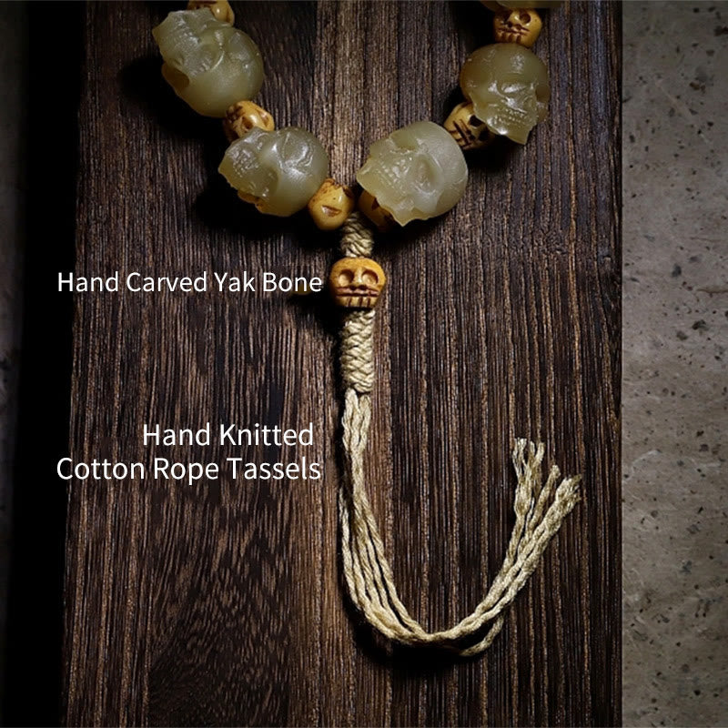 Stone of buddha Handmade Tibetan Sheep Horn Skull The Lord of the Corpse Forest Yak Bone Engraved Luck Bracelet
