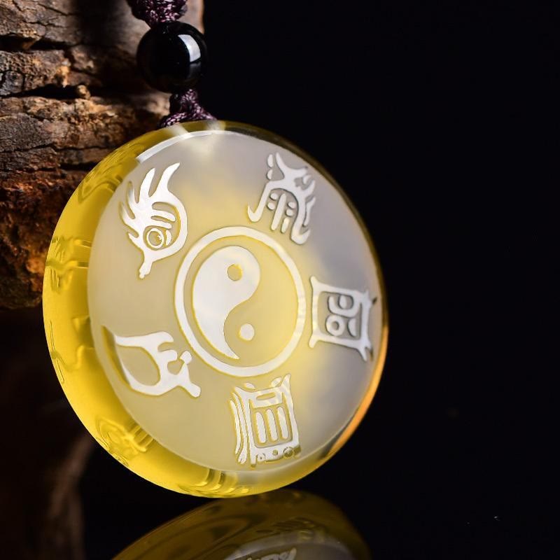 Stone of buddha Taoism Five Sacred Mountains Yin Yang Symbol Liuli Crystal Balance Necklace Pendant Key Chain