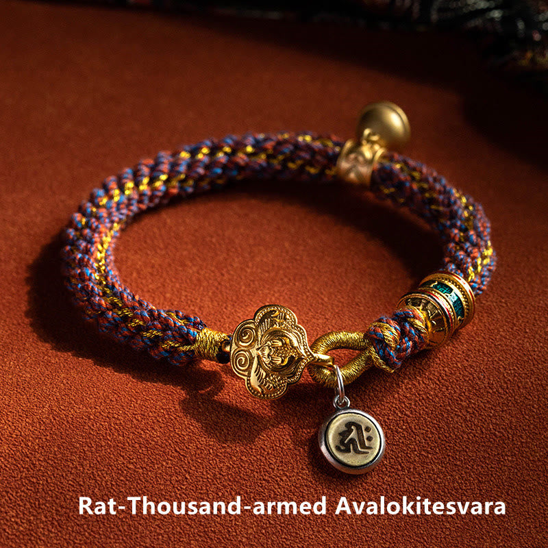Stone of buddha 925 Sterling Silver Chinese Zodiac Natal Buddha Om Mani Padme Hum Luck Bell Braided String Bracelet