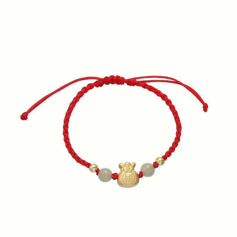 Stone of buddha Lucky Money Bag Fu Character Jade Bead Luck Braided Bracelet