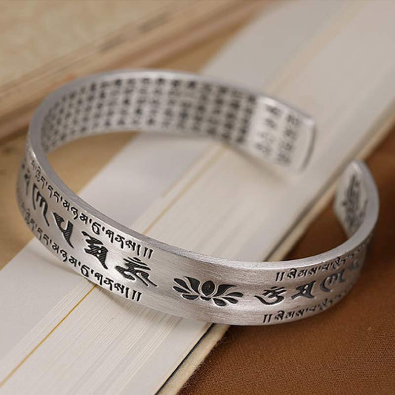 Stone of buddha 999 Sterling Silver Om Mani Padme Hum Lotus Wisdom Bracelet Bangle