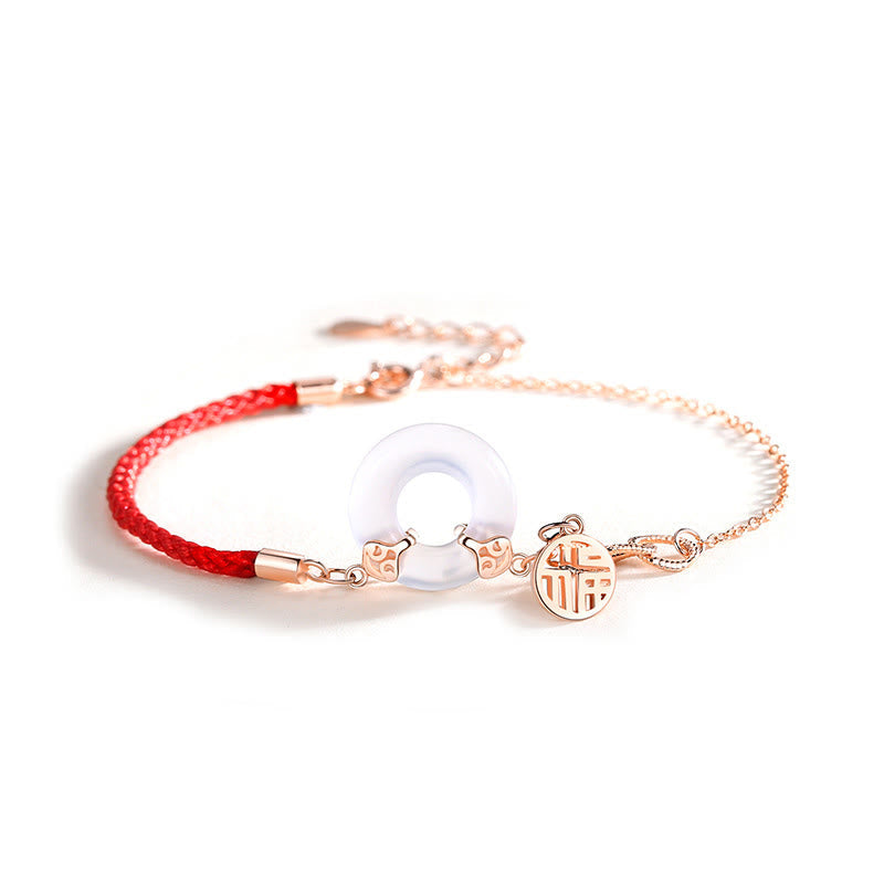 Stone of buddha 925 Sterling Silver Peace Buckle Chalcedony Fu Character Harmony Bracelet