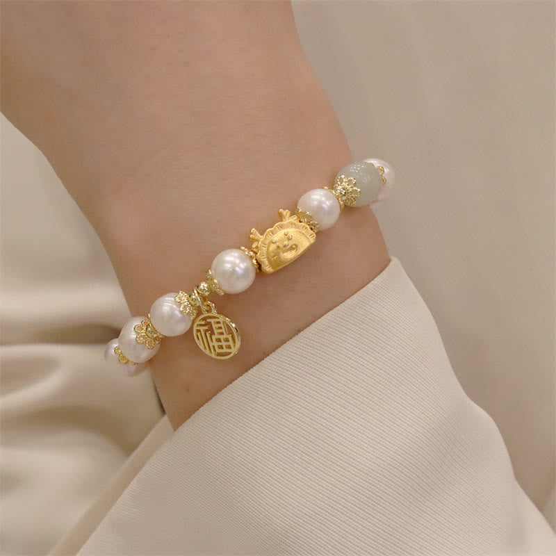 Stone of buddha Year Of The Dragon Red Agate Strawberry Quartz Black Obsidian Jade Garnet Pearl Cinnabar Dumpling Dragon Luck Fu Character Bracelet
