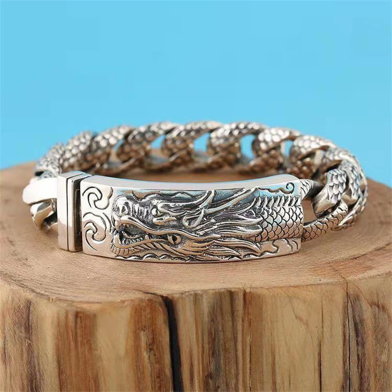 Stone of buddha Retro Dragon Scale Pattern Engraved Protection Bracelet