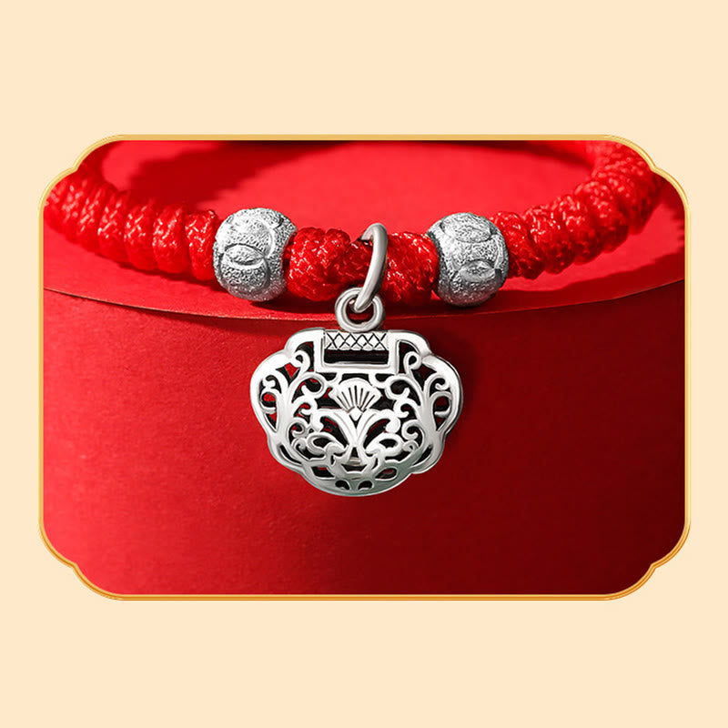 Stone of buddha 925 Sterling Silver Chinese Lock Charm Multicolored Red String Protection Handmade Braided Kids Bracelet