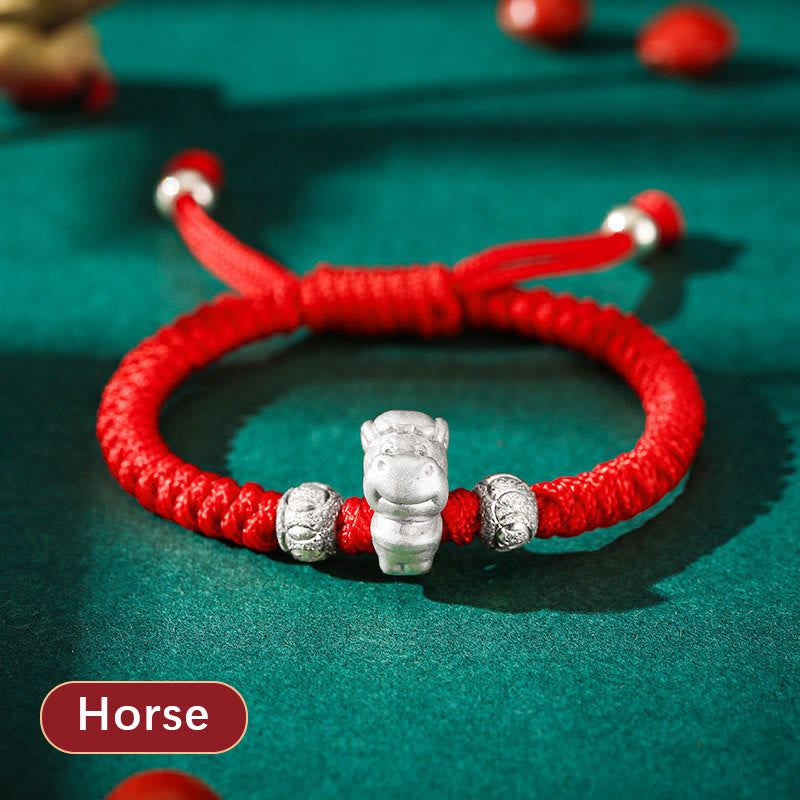 Stone of buddha 999 Sterling Silver Chinese Zodiac Red Rope Luck Handcrafted Kids Bracelet