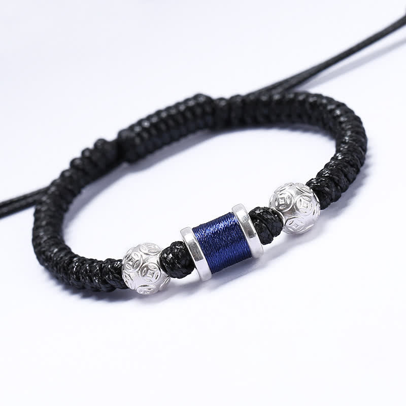 Stone of buddha 999 Sterling Silver Copper Coin Bead Copper Balance Braided String Bracelet