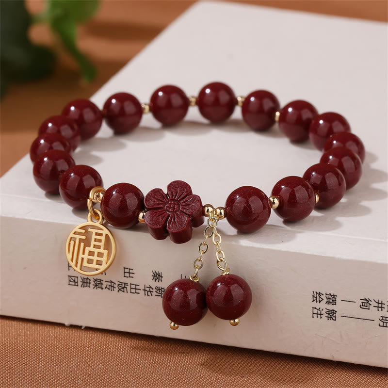 Stone of buddha Cinnabar Fu Character Cherry Blossom Blessing Bracelet