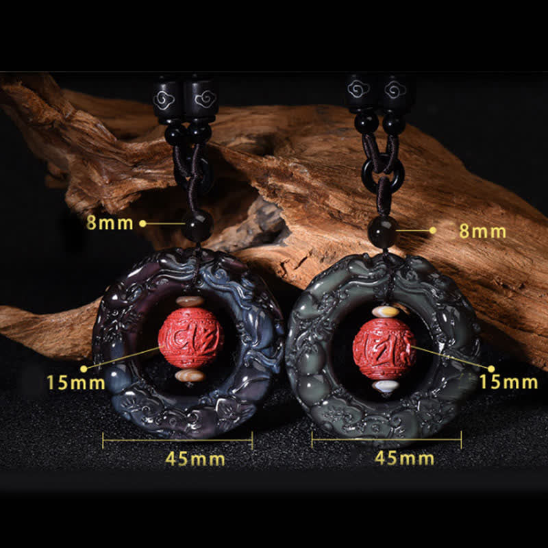 Stone of buddha FengShui Natural Rainbow Obsidian PiXiu Cinnabar Healing Necklace Pendant