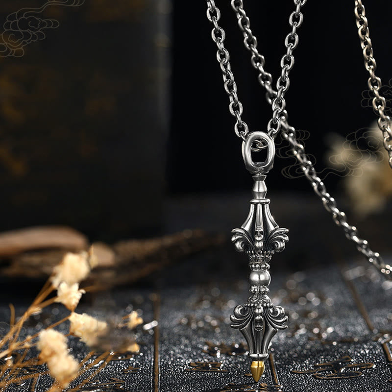 Stone of buddha 925 Sterling Silver Dorje Vajra Enlightenment Strength Necklace Chain Pendant