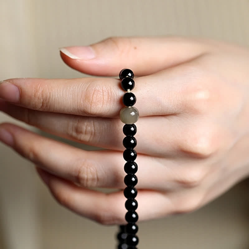Stone of buddha Tibetan Black Onyx Hetian Jade 108 Mala Beads Fortune Bracelet