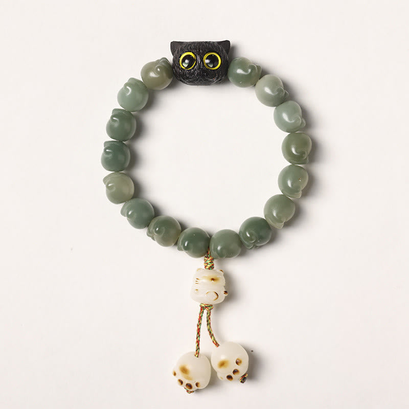 Stone of buddha Natural Bodhi Seed Lovely Paw Ebony Wood Lucky Cat Wisdom Bracelet