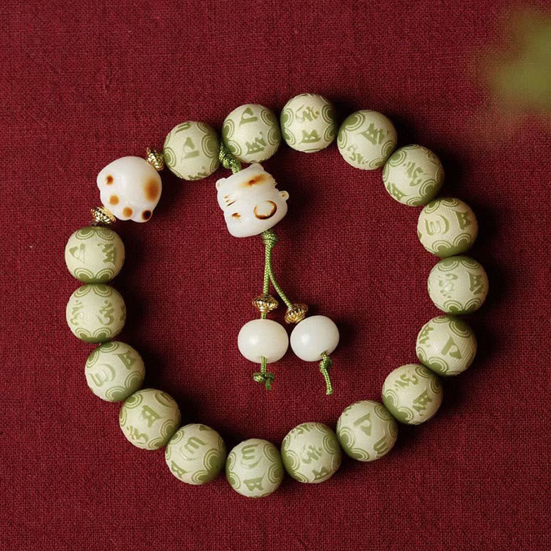 Stone of buddha Green Bodhi Seed Cat Paw Om Mani Padme Hum Engraved Wisdom Bracelet
