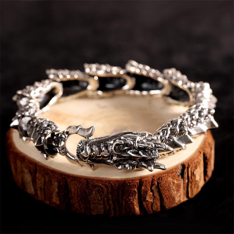 Stone of buddha 925 Sterling Silver Dragon Luck Success Bracelet Bangle
