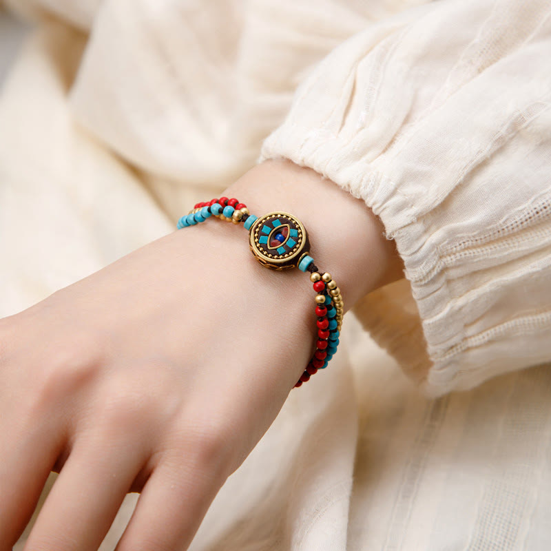 Stone of buddha Tibetan Turquoise Om Mani Padme Hum Protection Strength Bracelet