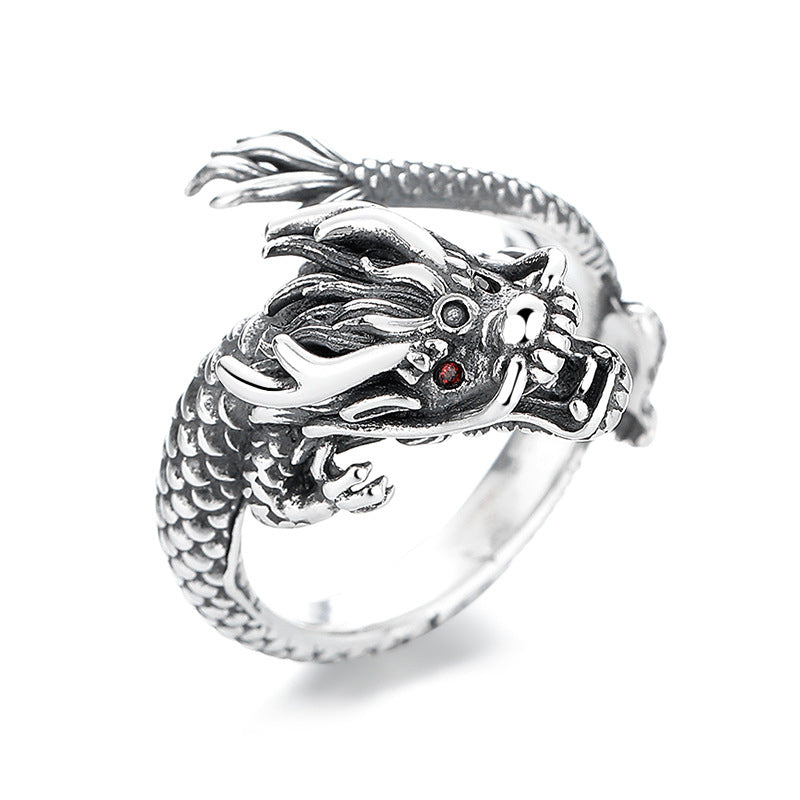 Stone of buddha Vintage 925 Sterling Silver Year Of The Dragon Design Luck Metal Ring