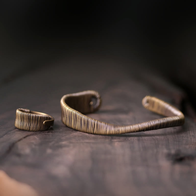 Stone of buddha Simple Design Wrapped Copper Luck Wealth Adjustable Cuff Bracelet