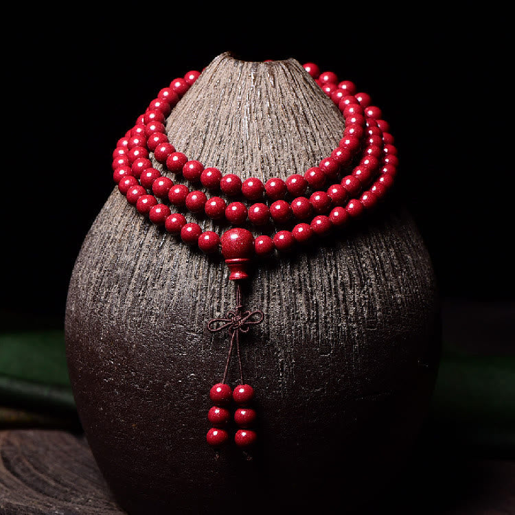 Stone of buddha 108 Mala Beads Cinnabar Om Mani Padme Hum Pattern Engraved Blessing Bracelet