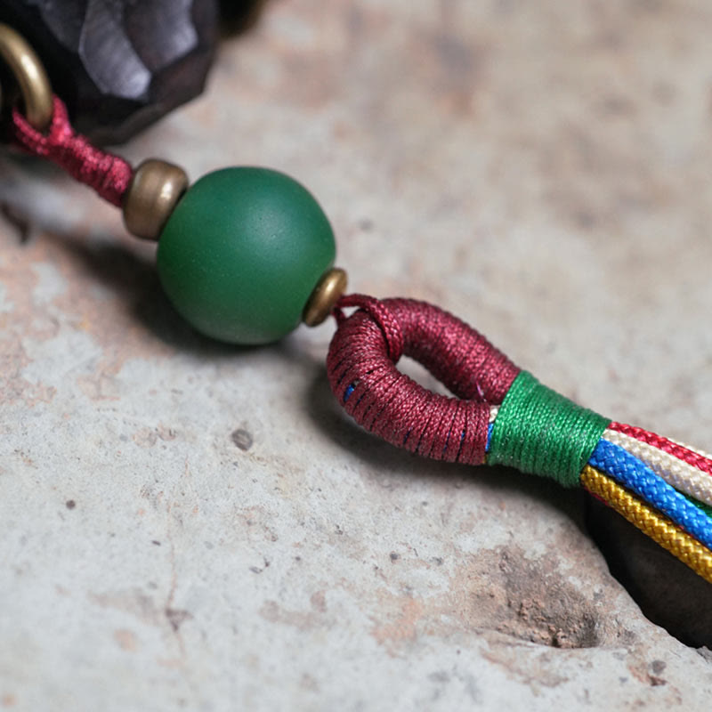 Stone of buddha Tibet Ebony Wood Copper Peace Tassel Wrist Mala Bracelet