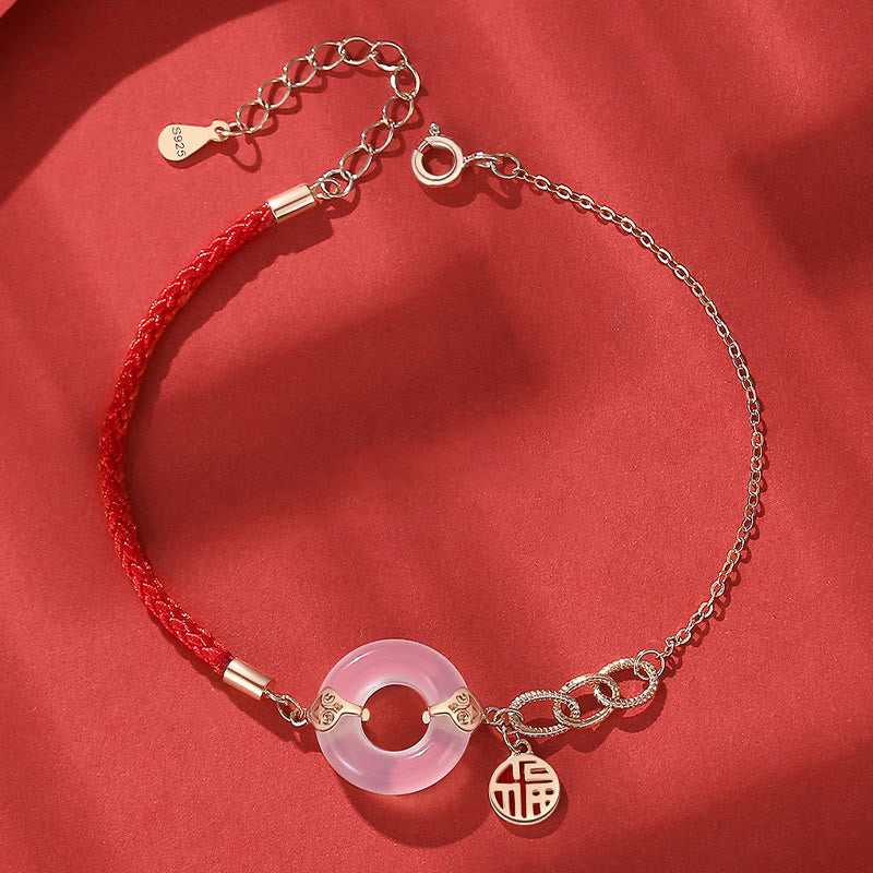 Stone of buddha 925 Sterling Silver Peace Buckle Chalcedony Fu Character Harmony Bracelet