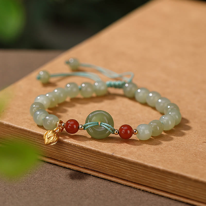 Stone of buddha 925 Sterling Silver Natural Hetian Jade Peace Buckle Red Agate Luck Bracelet