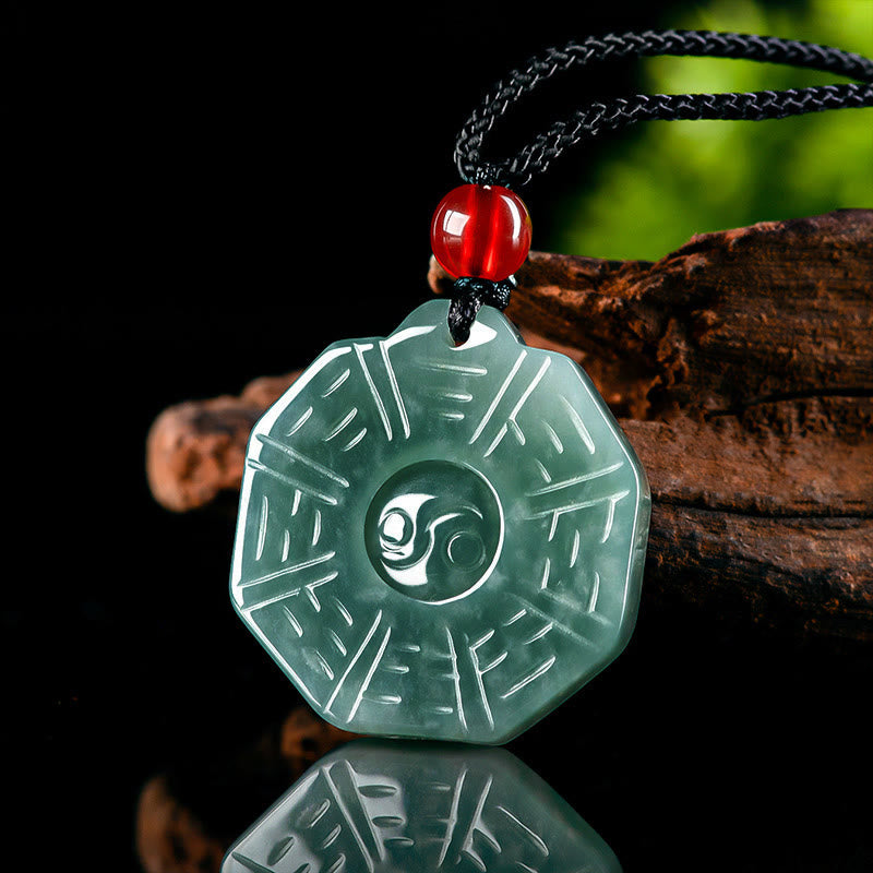 Stone of buddha Natural Jade FengShui Bagua Yin Yang Prosperity Necklace Pendant