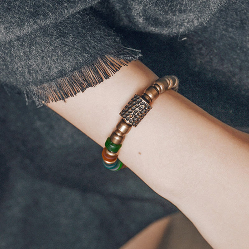 Stone of buddha Tibetan Colorful Glass Beads Copper Wealth Bracelet