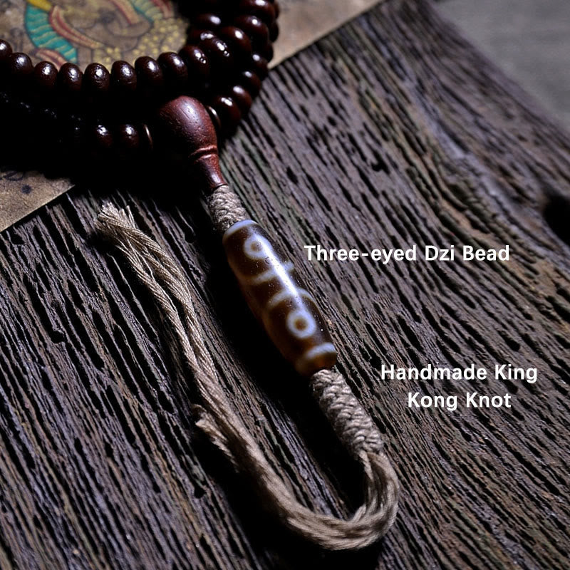 Stone of buddha Natural Tibet 108 Mala Beads Purple Bodhi Seed Three-eyed Dzi Bead Copper Dorje Harmony Bracelet