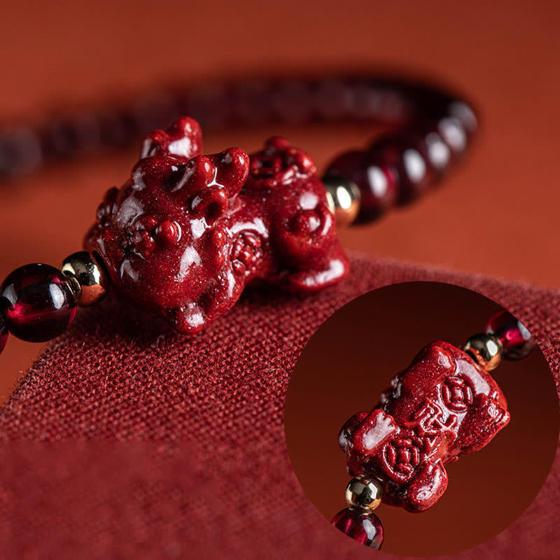 Stone of buddha Garnet Cinnabar PiXiu Blessing Calm String Bracelet