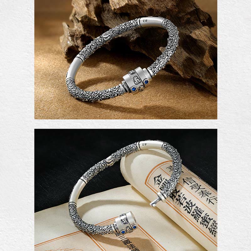 Stone of buddha 990 Sterling Silver Tibetan Auspicious Clouds Om Mani Padme Hum Engraved Creativity Bracelet Bangle