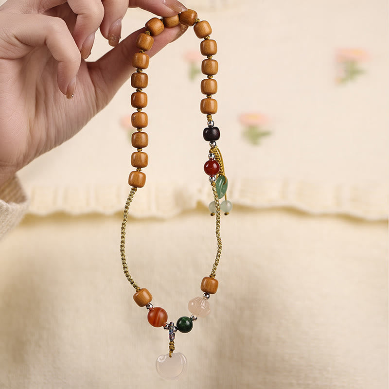 Stone of buddha Green Sandalwood Chalcedony Peace Buckle Charm Soothing Double Wrap Bracelet