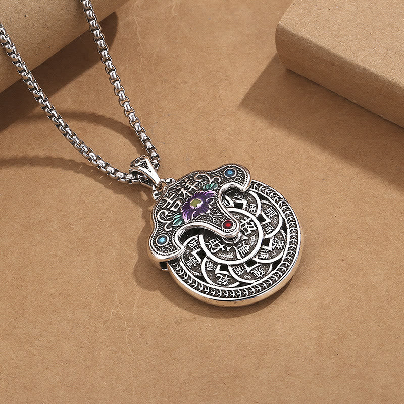 Stone of buddha Peony Flower Copper Coins Wealth Necklace Pendant