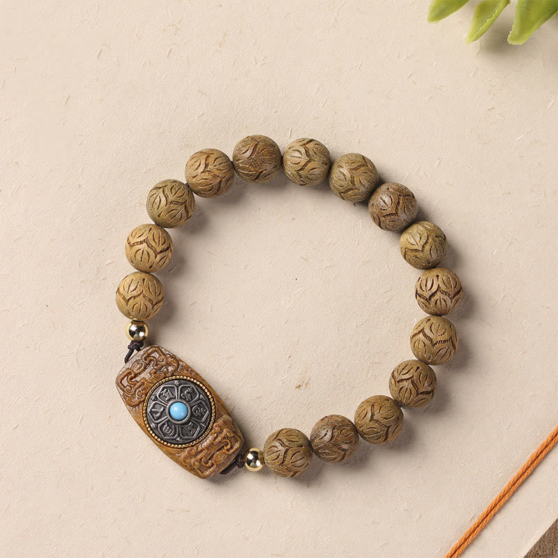 Stone of buddha Green Sandalwood Ebony Wood Sandalwood Om Mani Padme Hum Soothing Bracelet