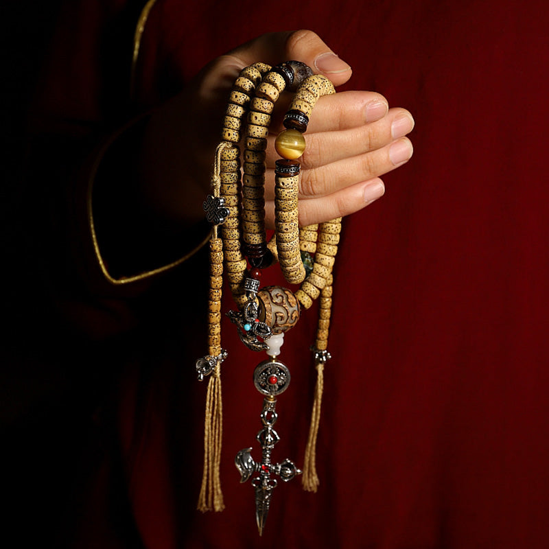 Stone of buddha Tibet 108 Mala Beads Bodhi Seed Cross Vajra Dharma Wheel PiXiu Wealth Bracelet