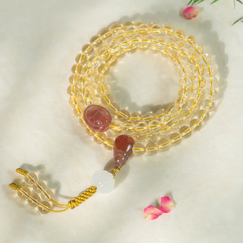 Stone of buddha 108 Mala Beads 925 Sterling Silver Natural Citrine Red Agate White Jade Prosperity Charm Bracelet