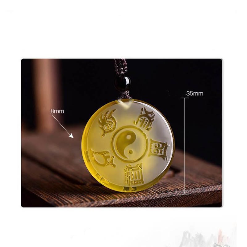 Stone of buddha Taoism Five Sacred Mountains Yin Yang Symbol Liuli Crystal Balance Necklace Pendant Key Chain