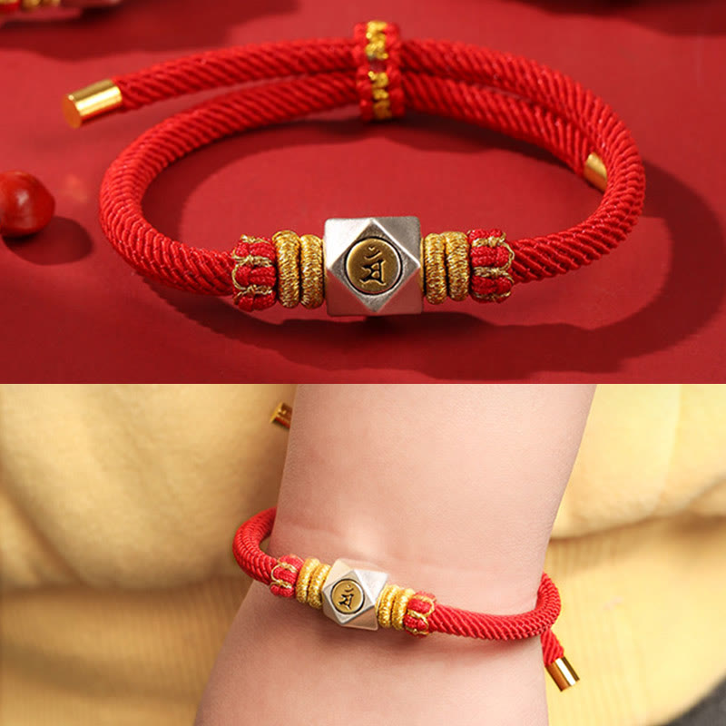 Stone of buddha 999 Sterling Silver Chinese Zodiac Natal Buddha Red Rope Luck Strength Handcrafted Kids Bracelet