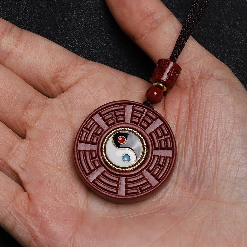 Stone of buddha Natural Cinnabar Bagua Rotatable Yin Yang Keep Away Evil Spirits Necklace Pendant