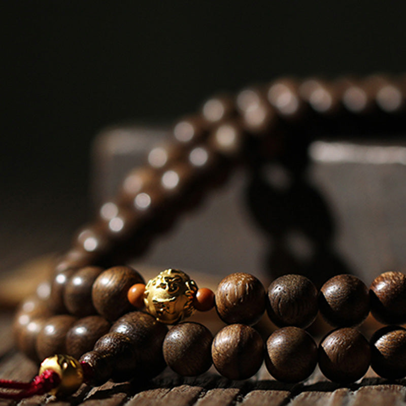 Stone of buddha 999 Gold 108 Mala Beads Kalimantan Agarwood Cyan Jade Six True Words Strength Bracelet