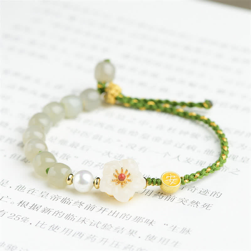 Stone of buddha 925 Sterling Silver Natural Hetian Jade Peach Blossom Luck Bracelet