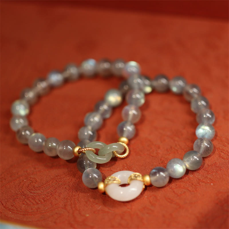 Stone of buddha Natural Moonstone Heitan Jade Peace Buckle Healing Bracelet