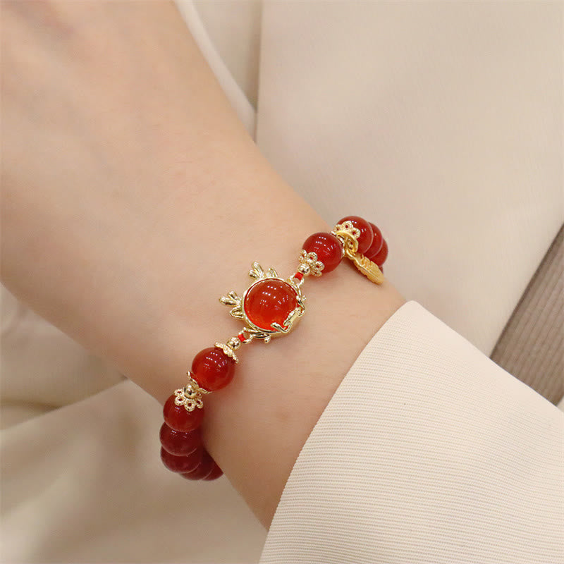 Stone of buddha Year of the Dragon Red Agate Jade Peace Buckle Fu Character Success Bracelet