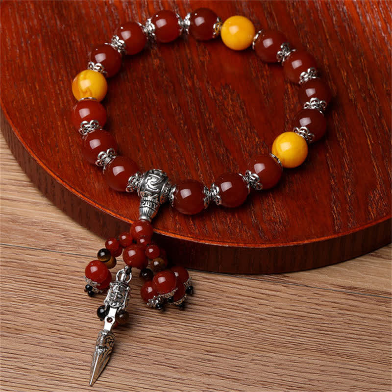 Stone of buddha Natural Tiger Eye Red Agate Dragon Vein Agate Stone Vajra Dorje Power Healing Bracelet Car Decoration