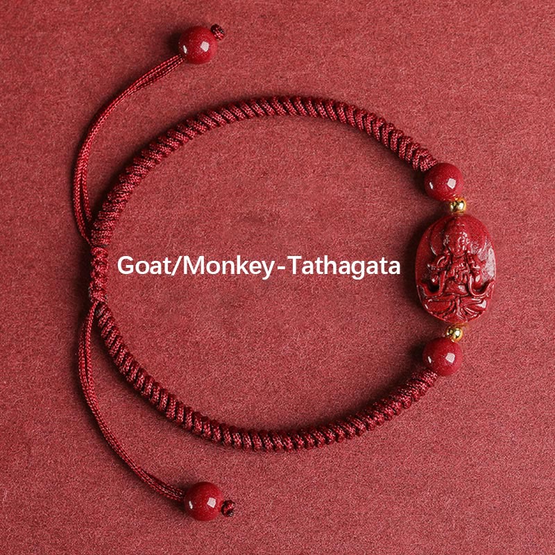 Stone of buddha Chinese Zodiac Natal Buddha Cinnabar Keep Away Evil Spirits Rope Bracelet