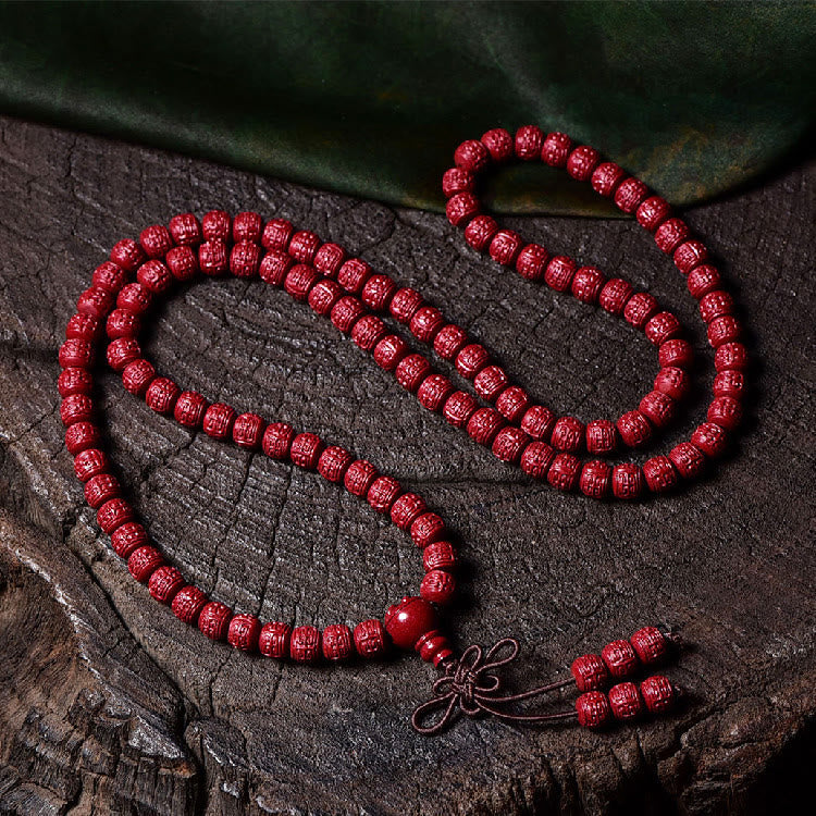 Stone of buddha 108 Mala Beads Cinnabar Om Mani Padme Hum Pattern Engraved Blessing Bracelet
